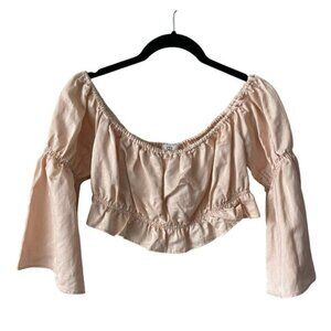 LPA Off The Shoulder Pullover Long Bell Sleeve Casual Cropped Top Cream Medium